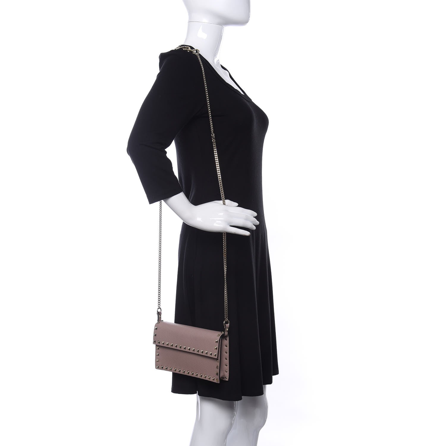 Valentino Garavani Pebbled Calfskin Rockstud Flap Wallet On Chain Poudre 2 of 9