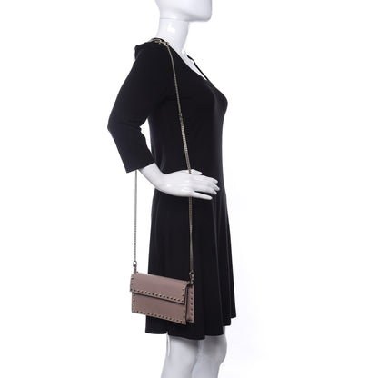 Valentino Garavani Pebbled Calfskin Rockstud Flap Wallet On Chain Poudre 2 of 9