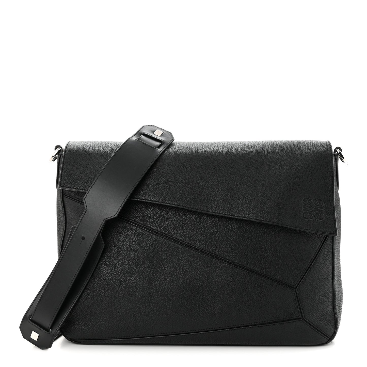 Calfskin Puzzle Messenger Bag Black
