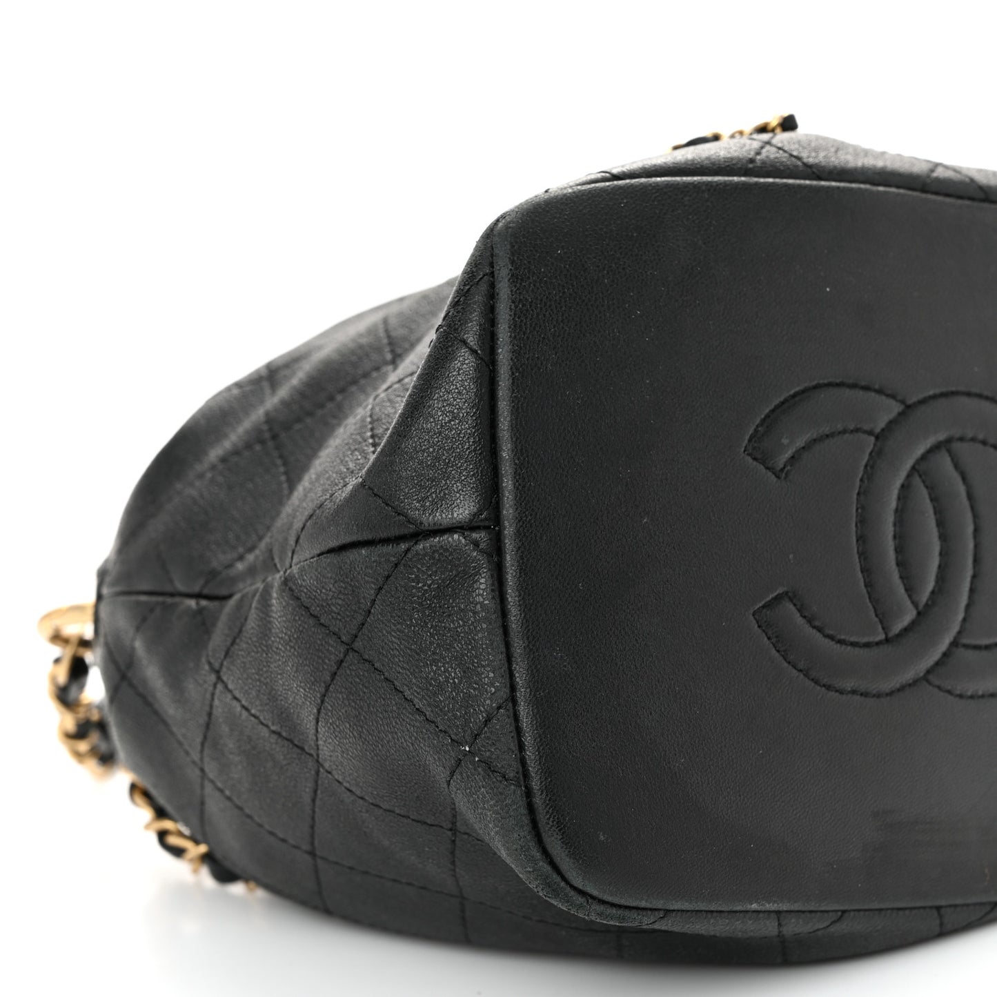 Lambskin Quilted Antique Signs Drawstring Bag Black