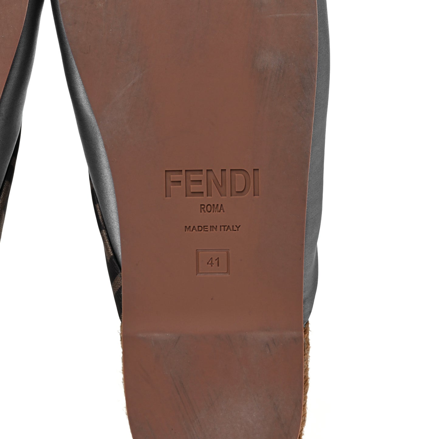 Satin FF Twist Espadrille Slide Sandals 41 Antigua Tobacco Black