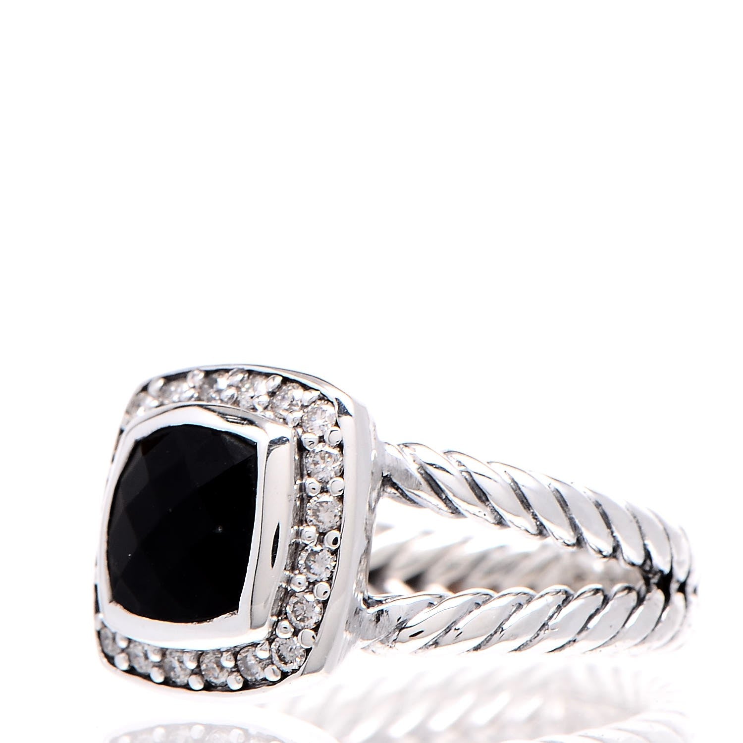 David Yurman Sterling Silver Diamond Black Onyx 7mm Petite Albion Ring 49 5 3 of 5