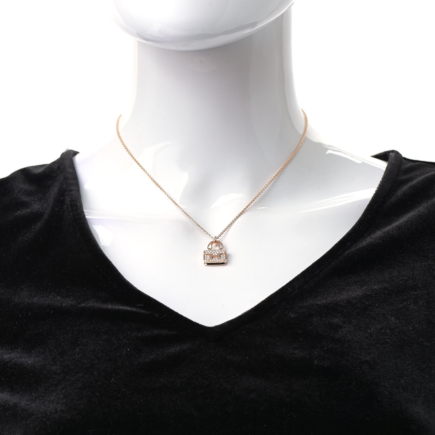 Hermes 18K Rose Gold Diamond Constance Amulettes Pendant Necklace 2 of 6