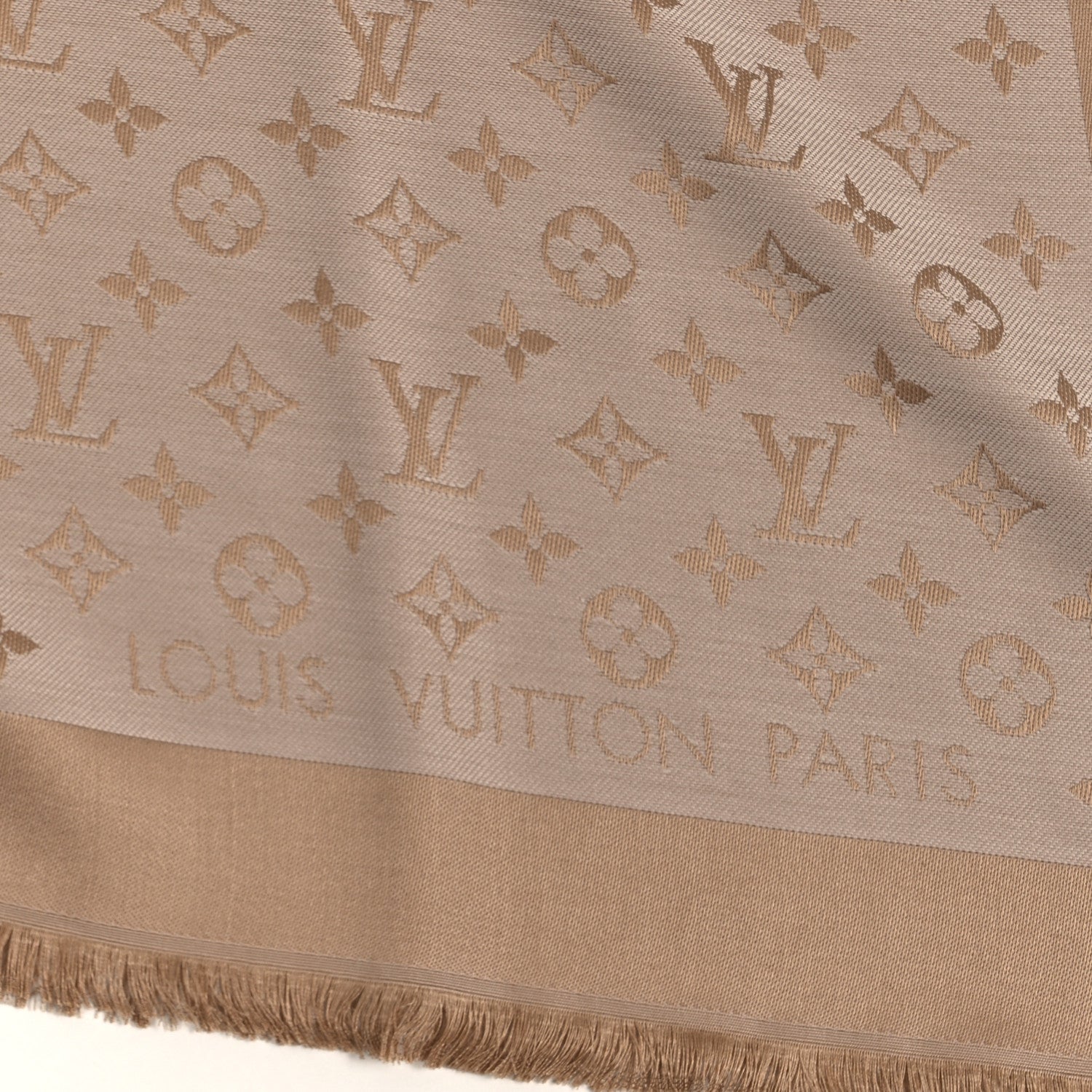 Louis Vuitton Silk Wool Monogram Denim Shawl Beige Rose 4 of 5