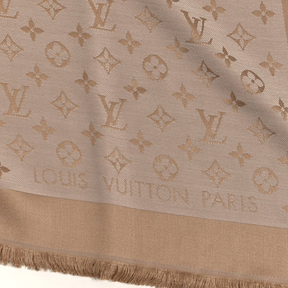 Louis Vuitton Silk Wool Monogram Denim Shawl Beige Rose 4 of 5
