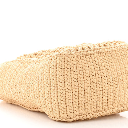 Prada Yarn Raffia Effect Crochet Logo Embroidered Small Tote Bag Naturale 8 of 9