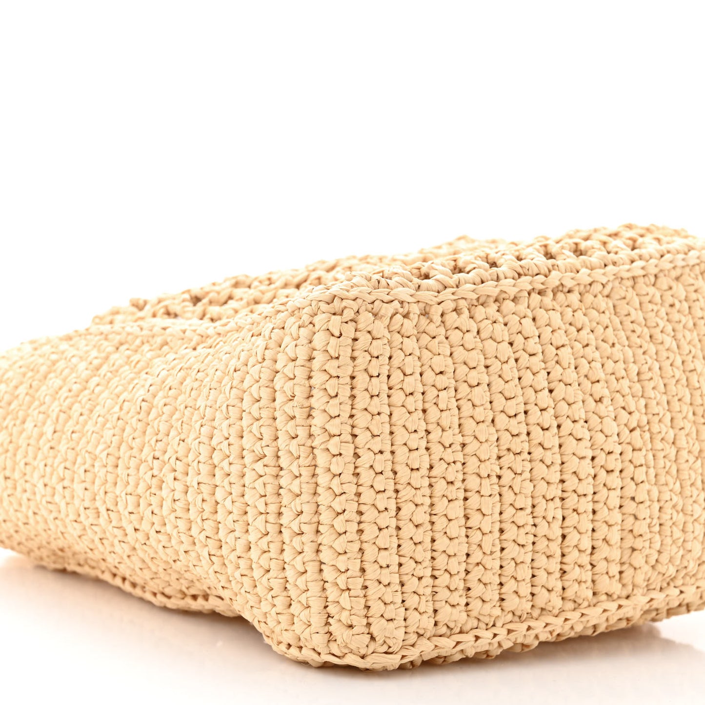 Yarn Raffia Effect Crochet Logo Embroidered Small Tote Bag Naturale