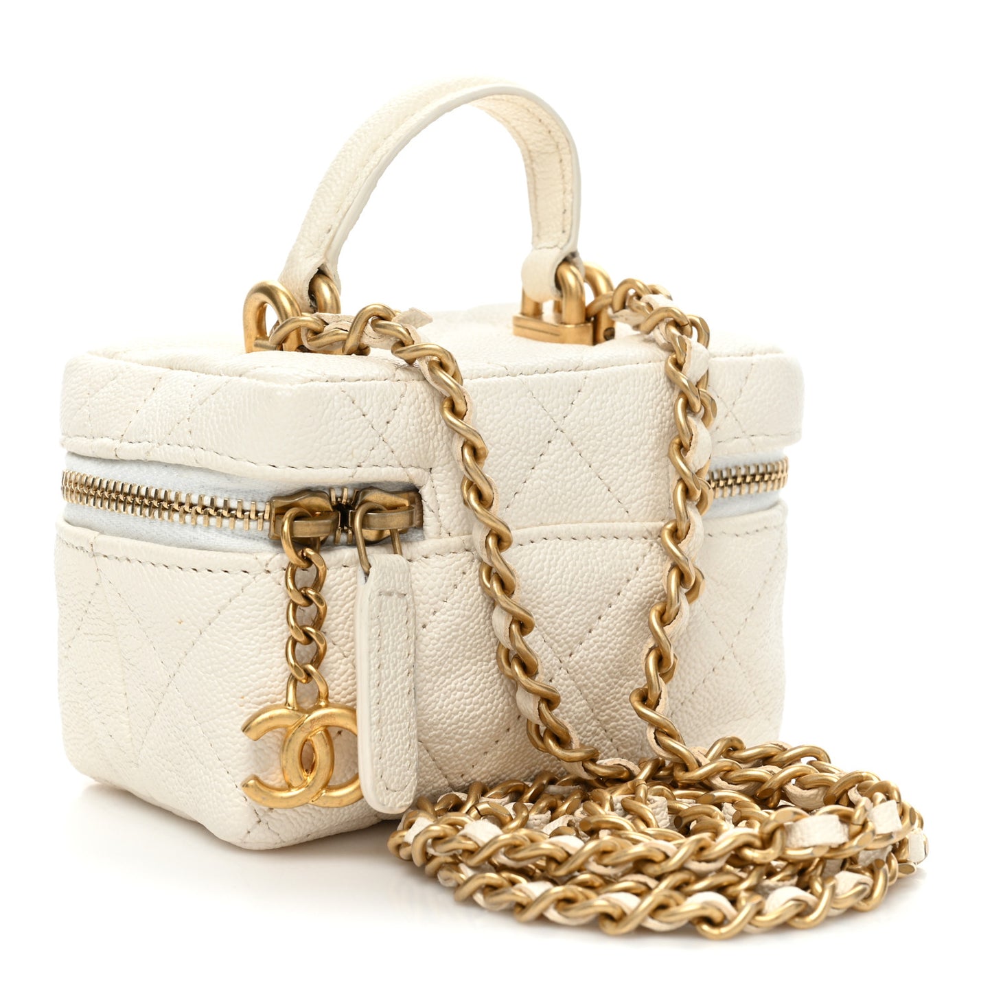Caviar Quilted Mini Top Handle Vanity With Chain White
