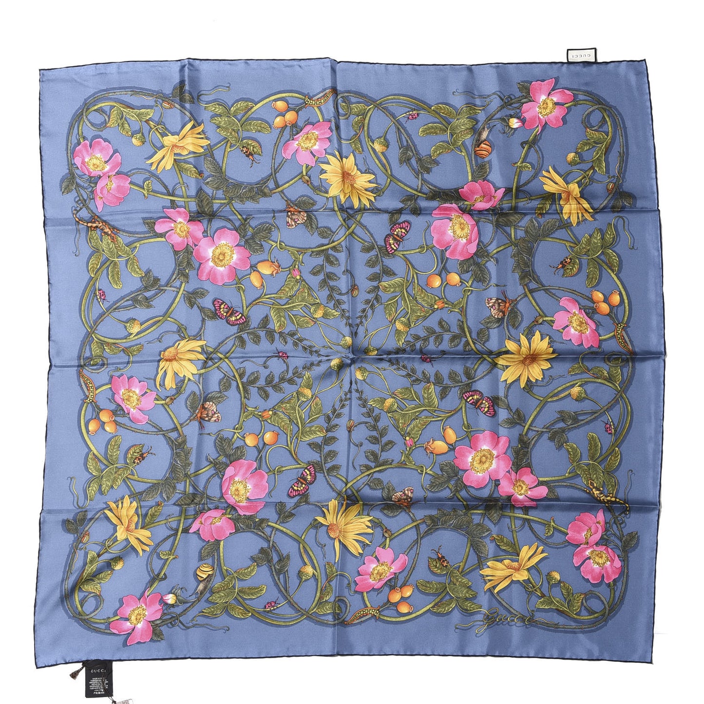 Silk Twill Flowerwebby Square Scarf Sky Blue