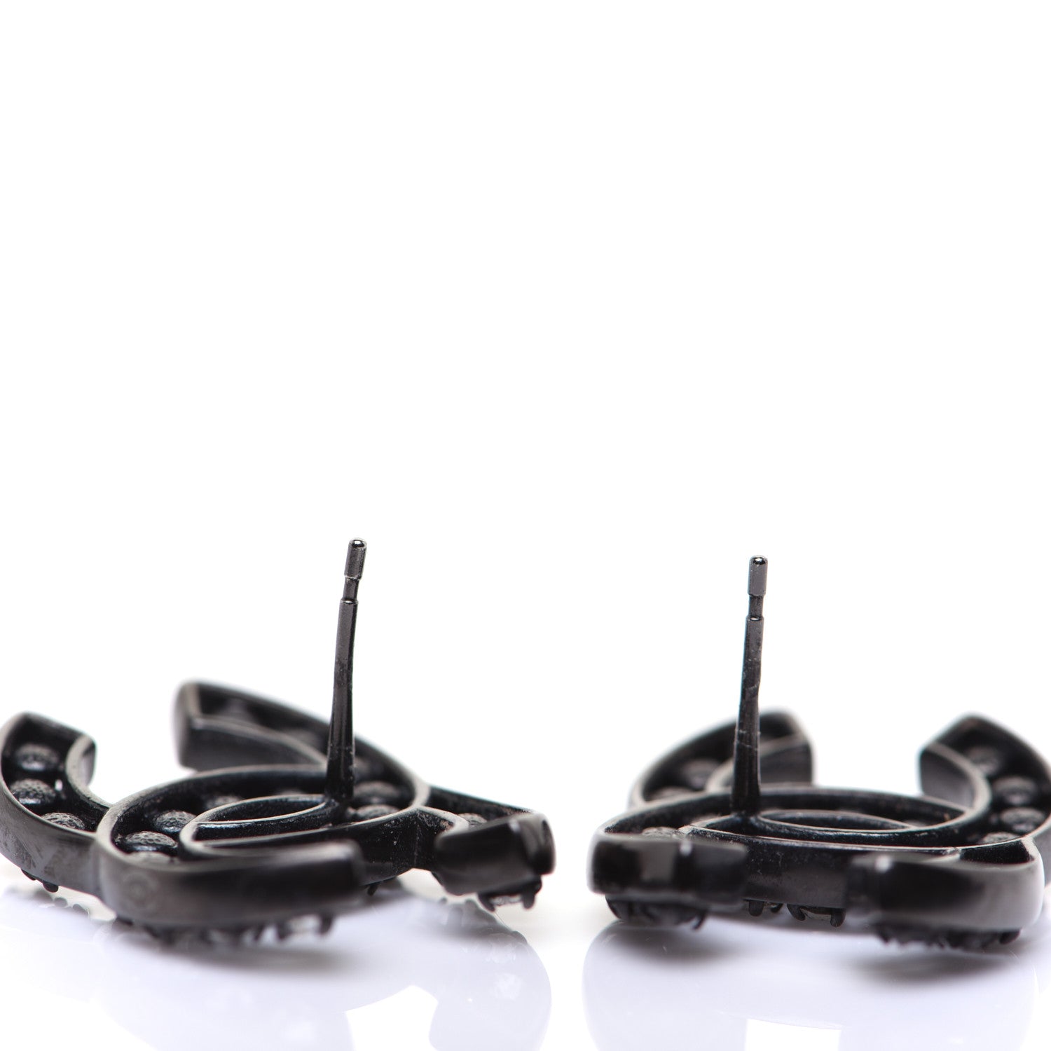 Chanel Crystal CC Earrings Black Silver 7 of 7