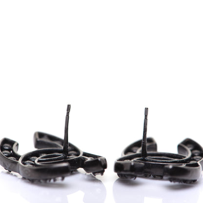 Chanel Crystal CC Earrings Black Silver 7 of 7