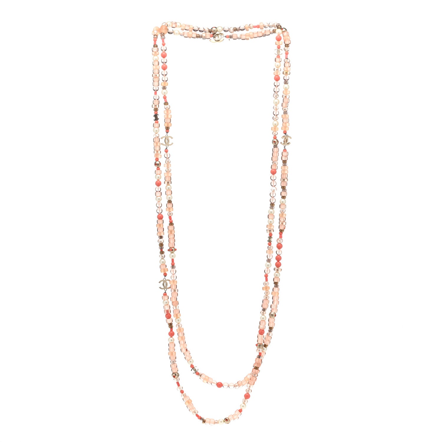 Chanel Beaded Resin Pearl CC Long Necklace Gold Multicolor 3 of 6