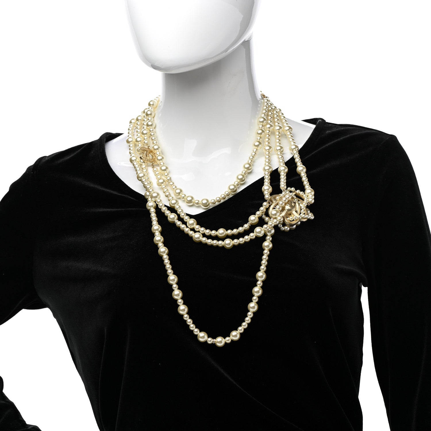 Chanel Crystal Pearl CC Multi Strand Necklace Gold 2 of 6