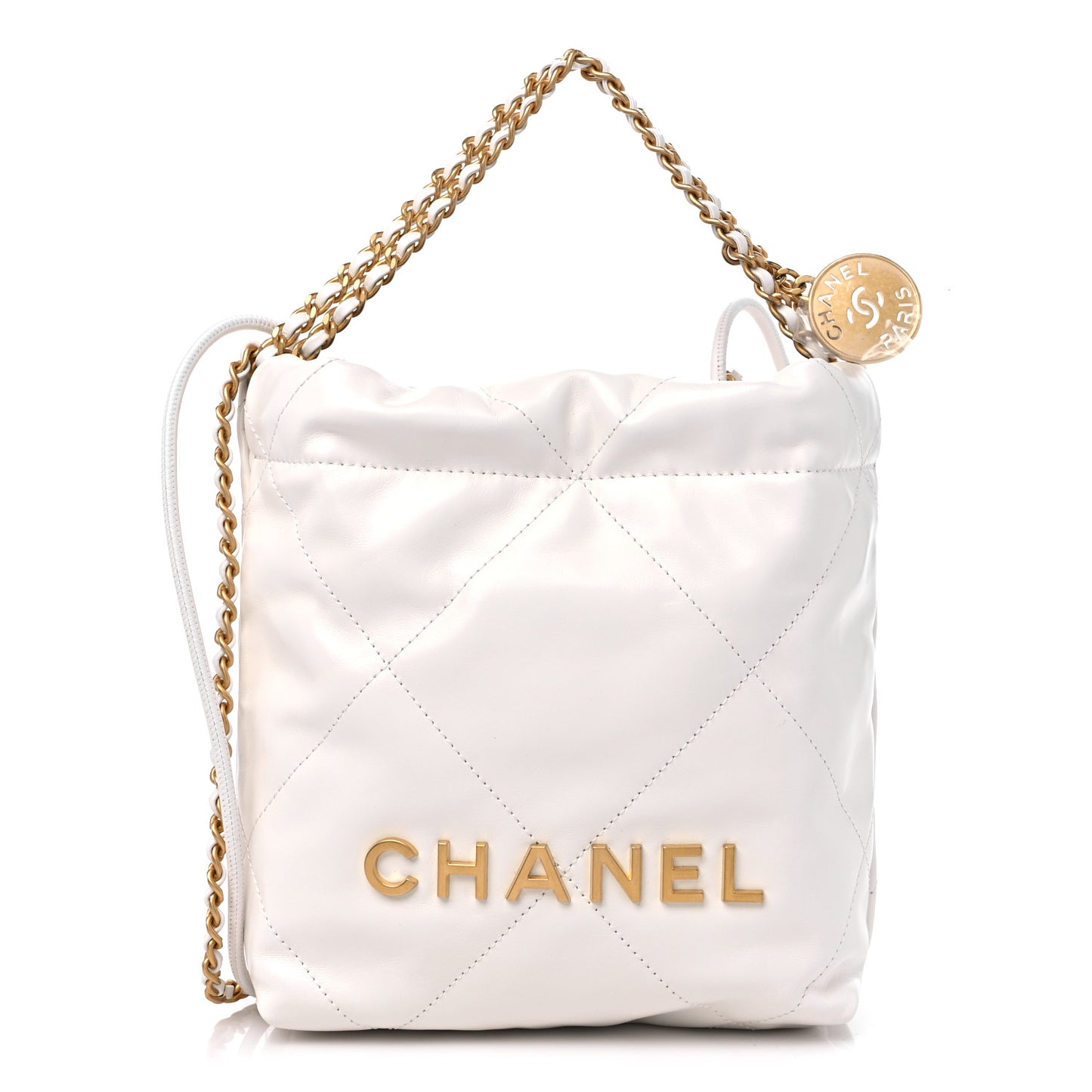 Shiny Calfskin Quilted Mini Chanel 22 White