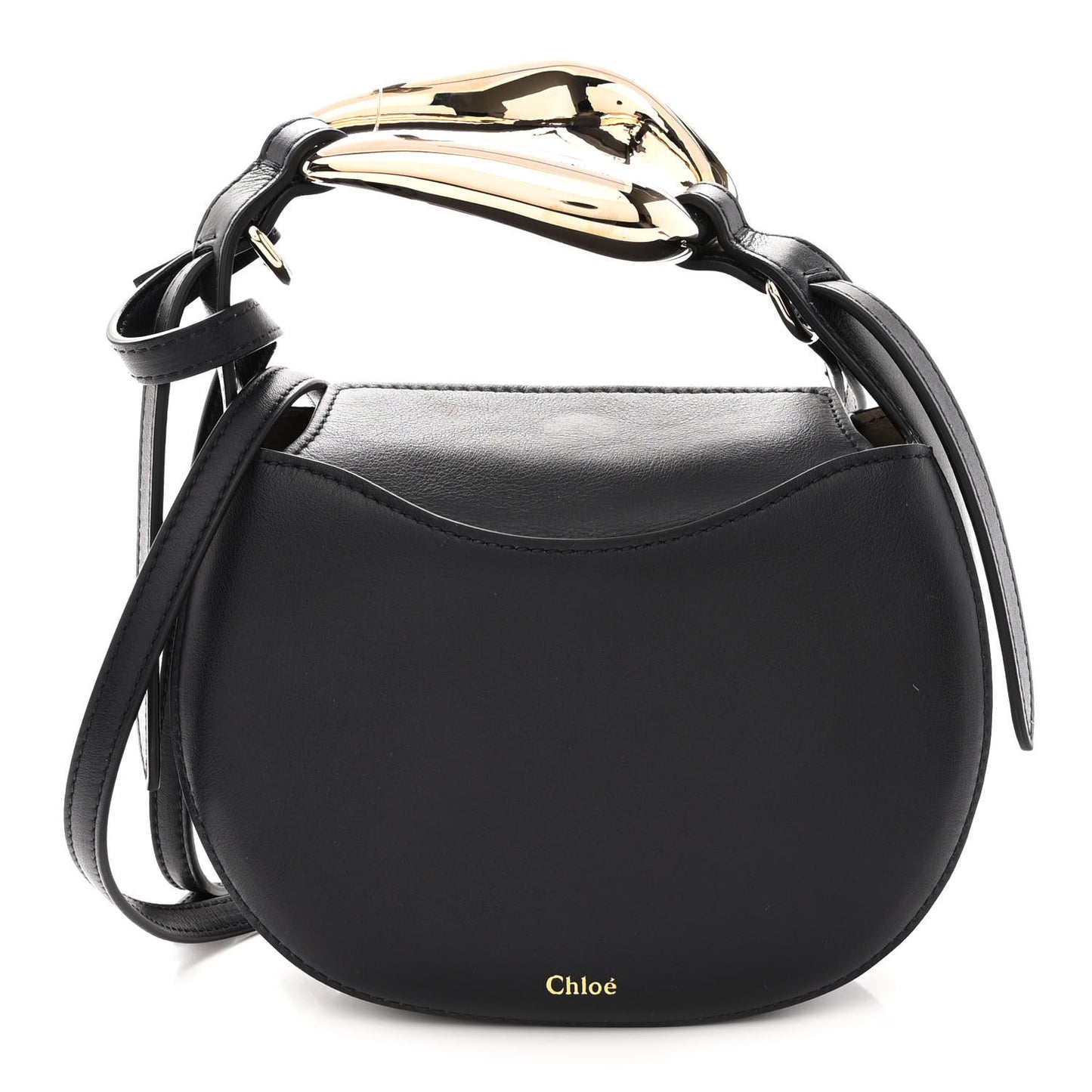 Small Grain Calfskin Kiss Bag Black