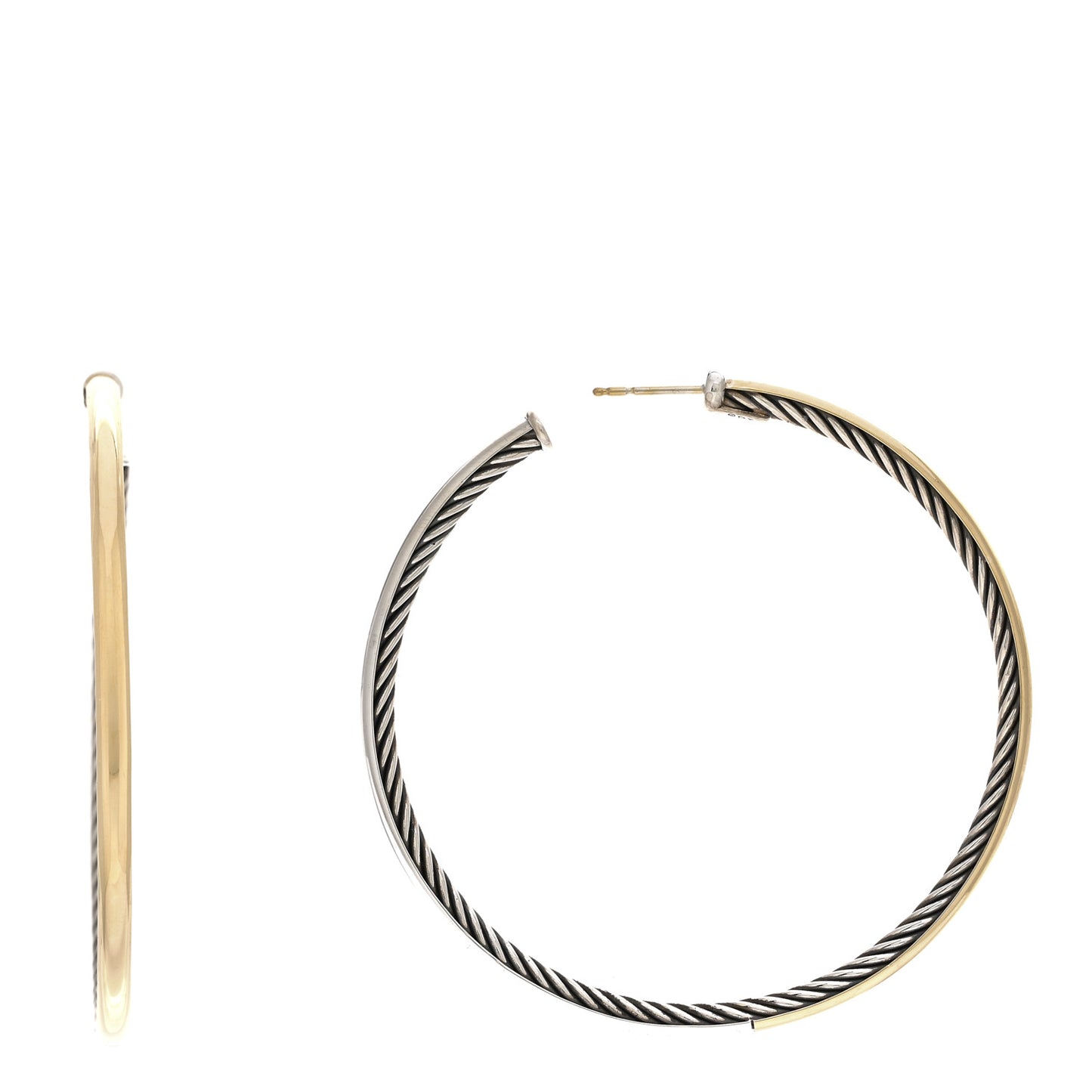 Sterling Silver 18K Yellow Gold Sculpted Cable Hoop Earrings