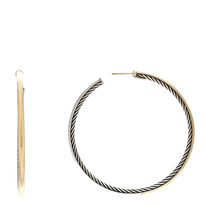 David Yurman Sterling Silver 18K Yellow Gold Sculpted Cable Hoop Earrings 1 of 4