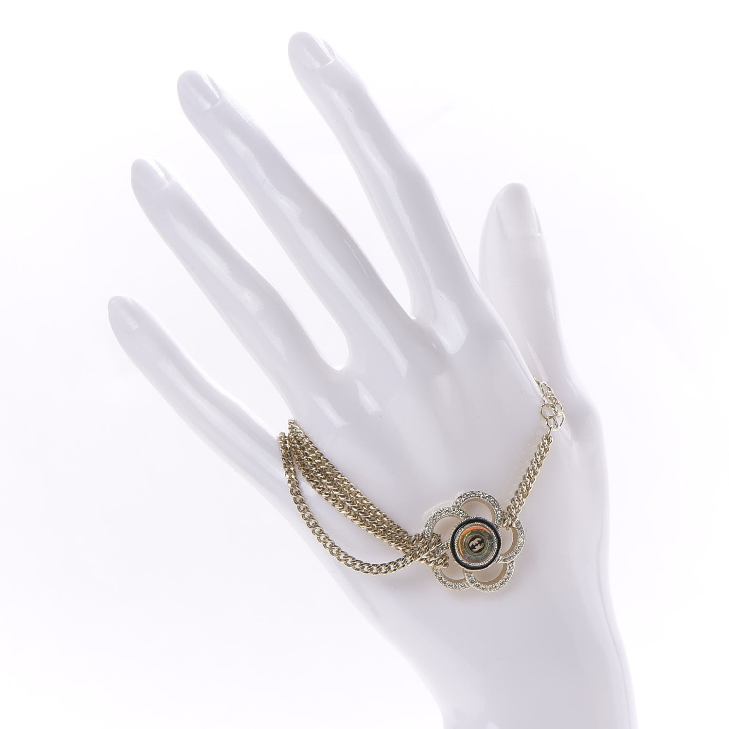 Chanel Resin Crystal CC Chain Camellia Bracelet Gold 2 of 5
