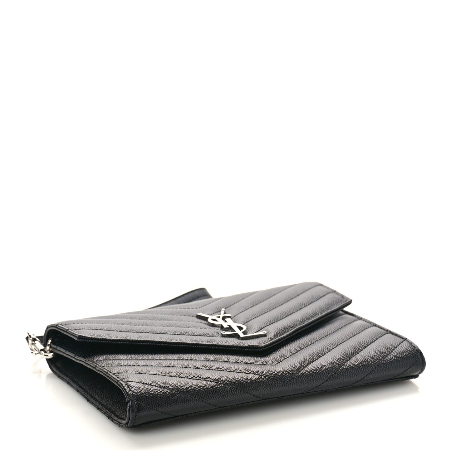 Grain De Poudre Matelasse Chevron Monogram Envelope Clutch Black
