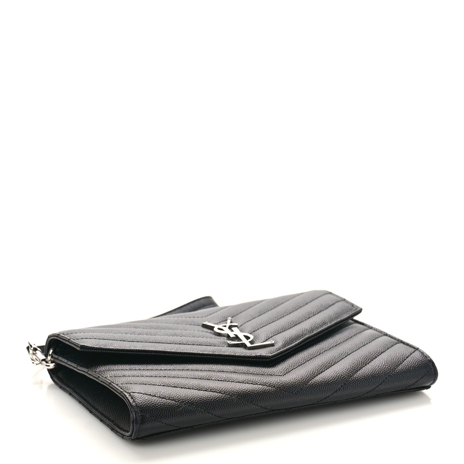 Saint Laurent Grain De Poudre Matelasse Chevron Monogram Envelope Clutch Black 4 of 9