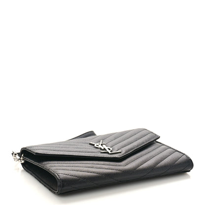 Saint Laurent Grain De Poudre Matelasse Chevron Monogram Envelope Clutch Black 4 of 9
