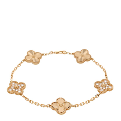 Van Cleef & Arpels 18K Yellow Gold Diamond 5 Motifs Guilloche Vintage Alhambra Bracelet 1 of 5