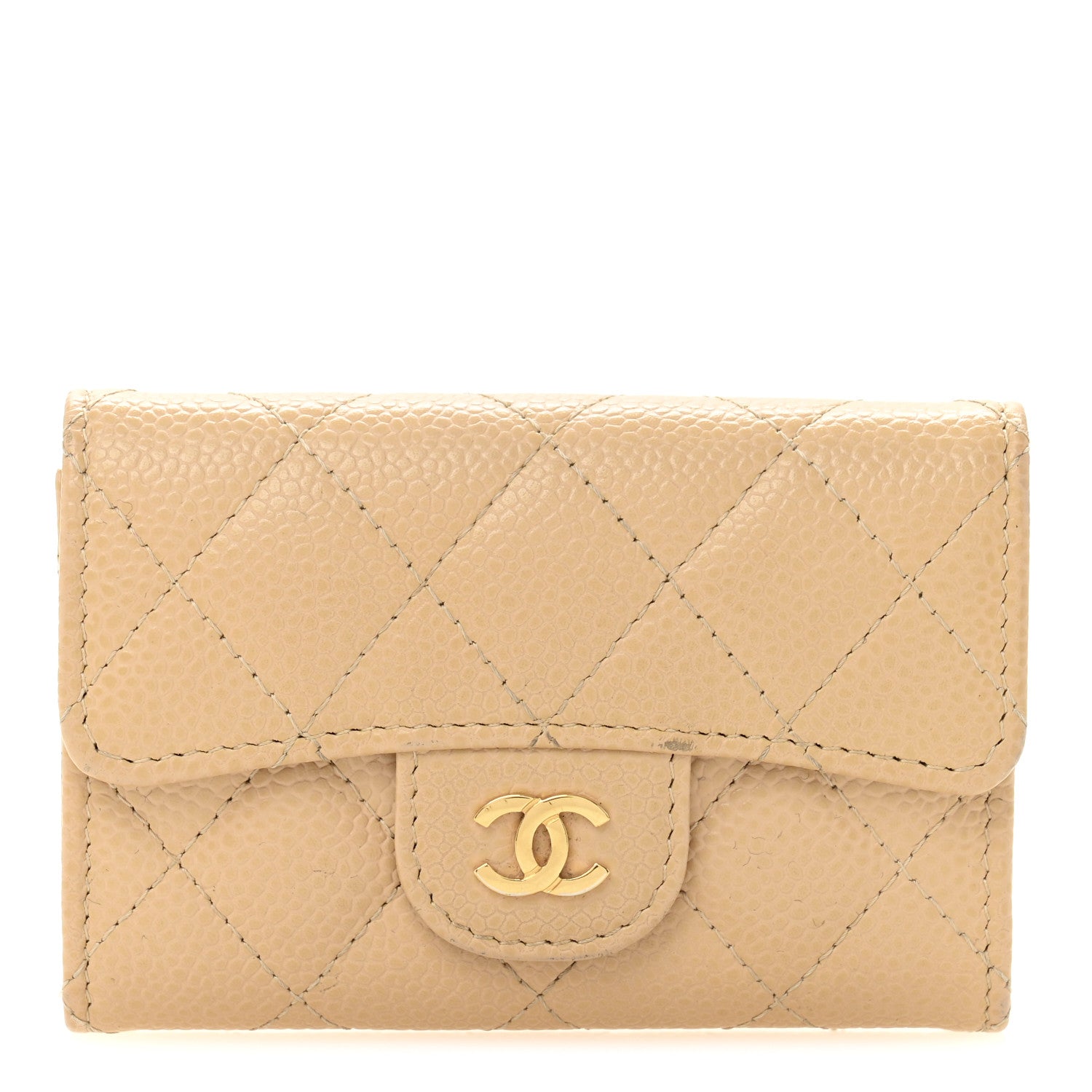 Chanel Caviar Quilted Flap Card Holder Wallet Beige 1 of 11