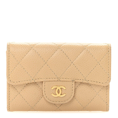Chanel Caviar Quilted Flap Card Holder Wallet Beige 1 of 11