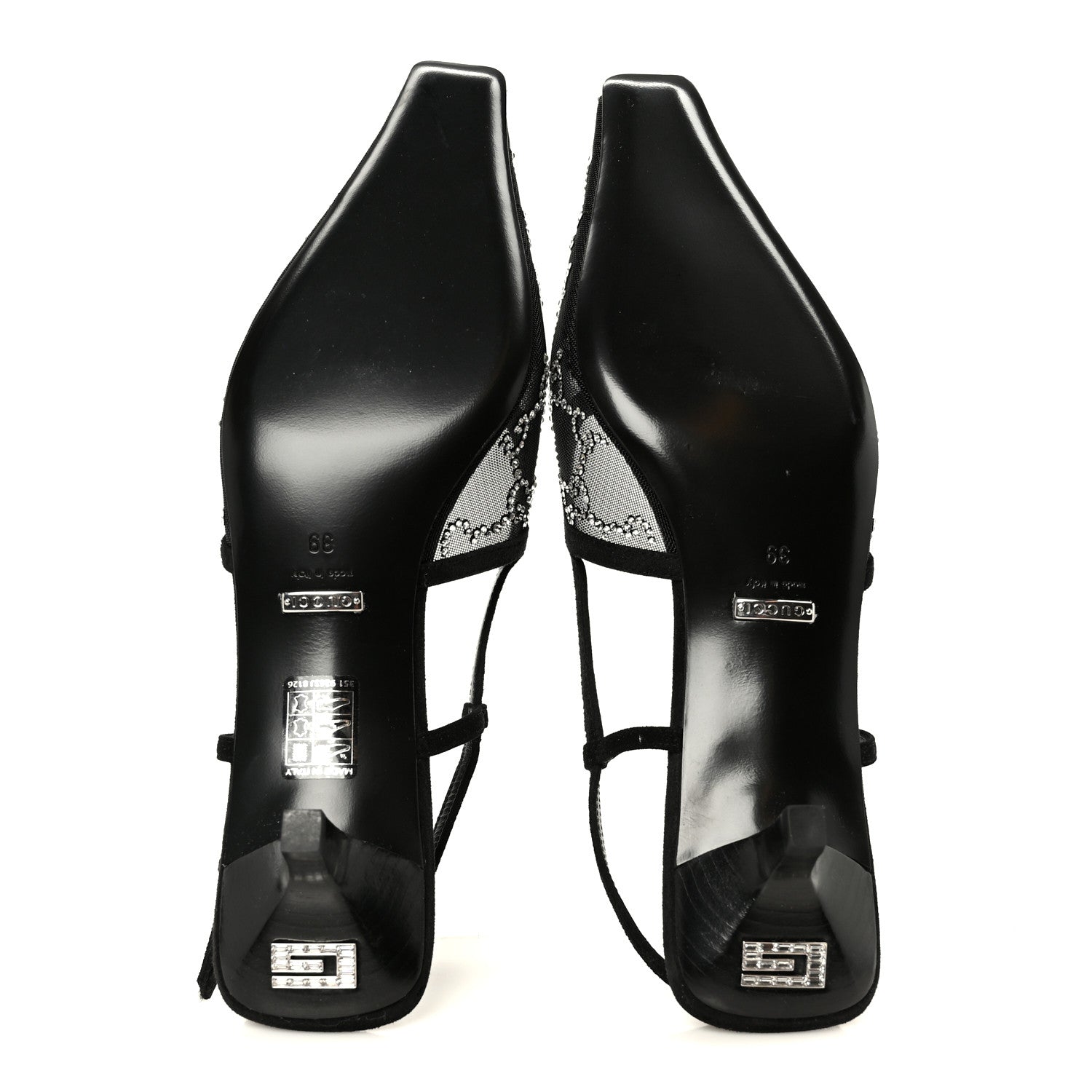 Gucci Tela Retino Kid Scamosciato Crystal GG Monogram Square G 35mm Slingback Pumps 39 Black 6 of 11