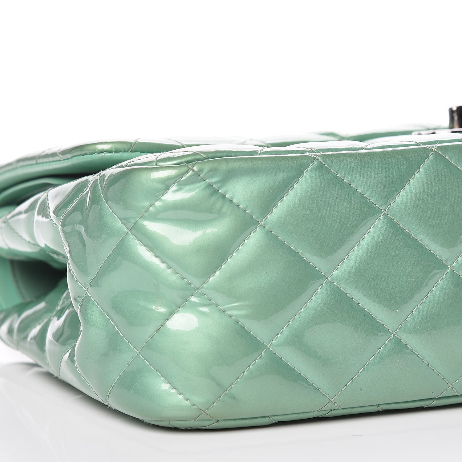 Chanel Patent Quilted Jumbo Double Flap Green 15 of 23