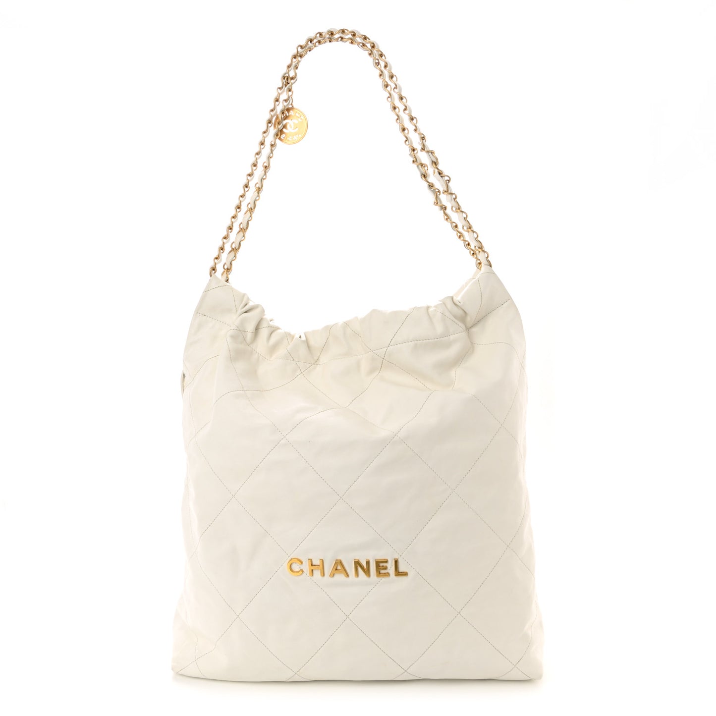 Shiny Calfskin Quilted Large Chanel 22 White