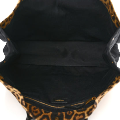 Saint Laurent Canvas Calfskin Leopard Print Rive Gauche Noe Tote Natural Black 5 of 13
