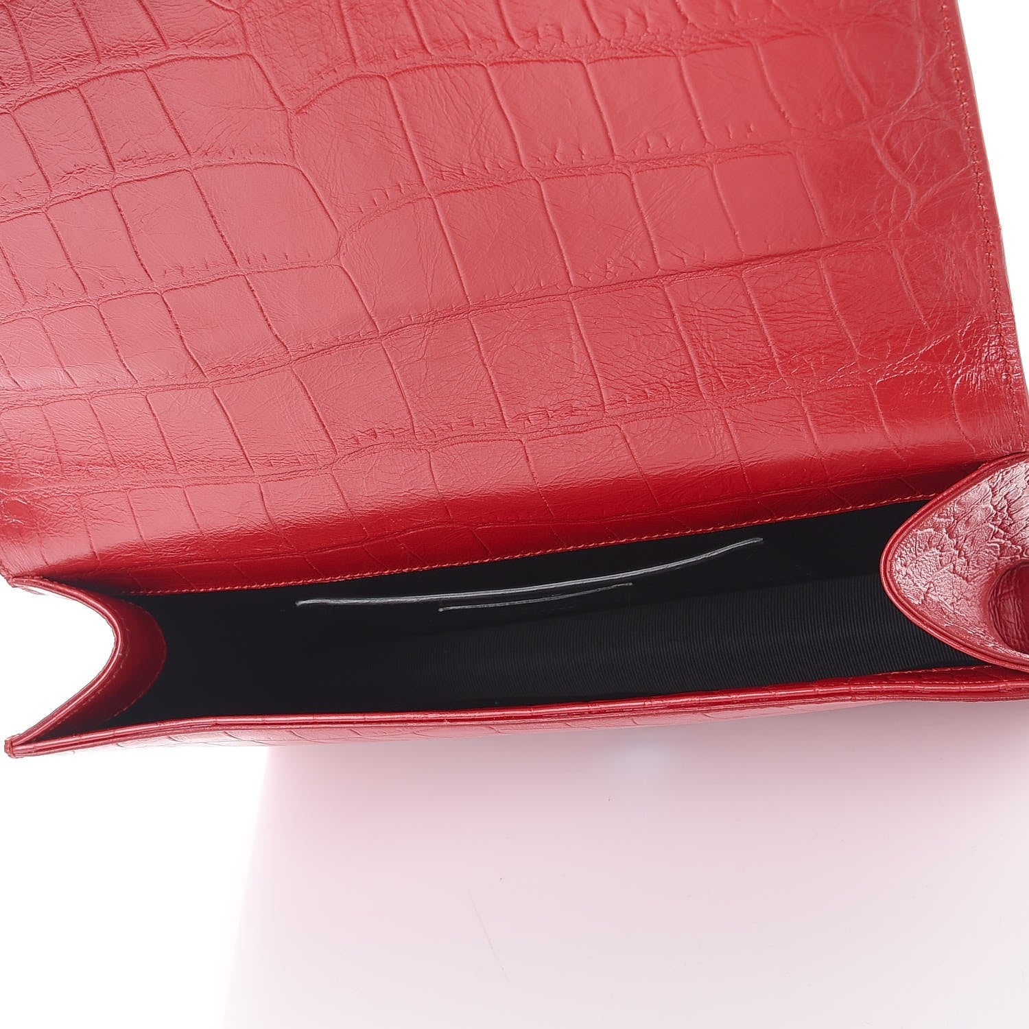 Saint Laurent Calfskin Crocodile Embossed Classic Kate Monogram Clutch Red 5 of 7