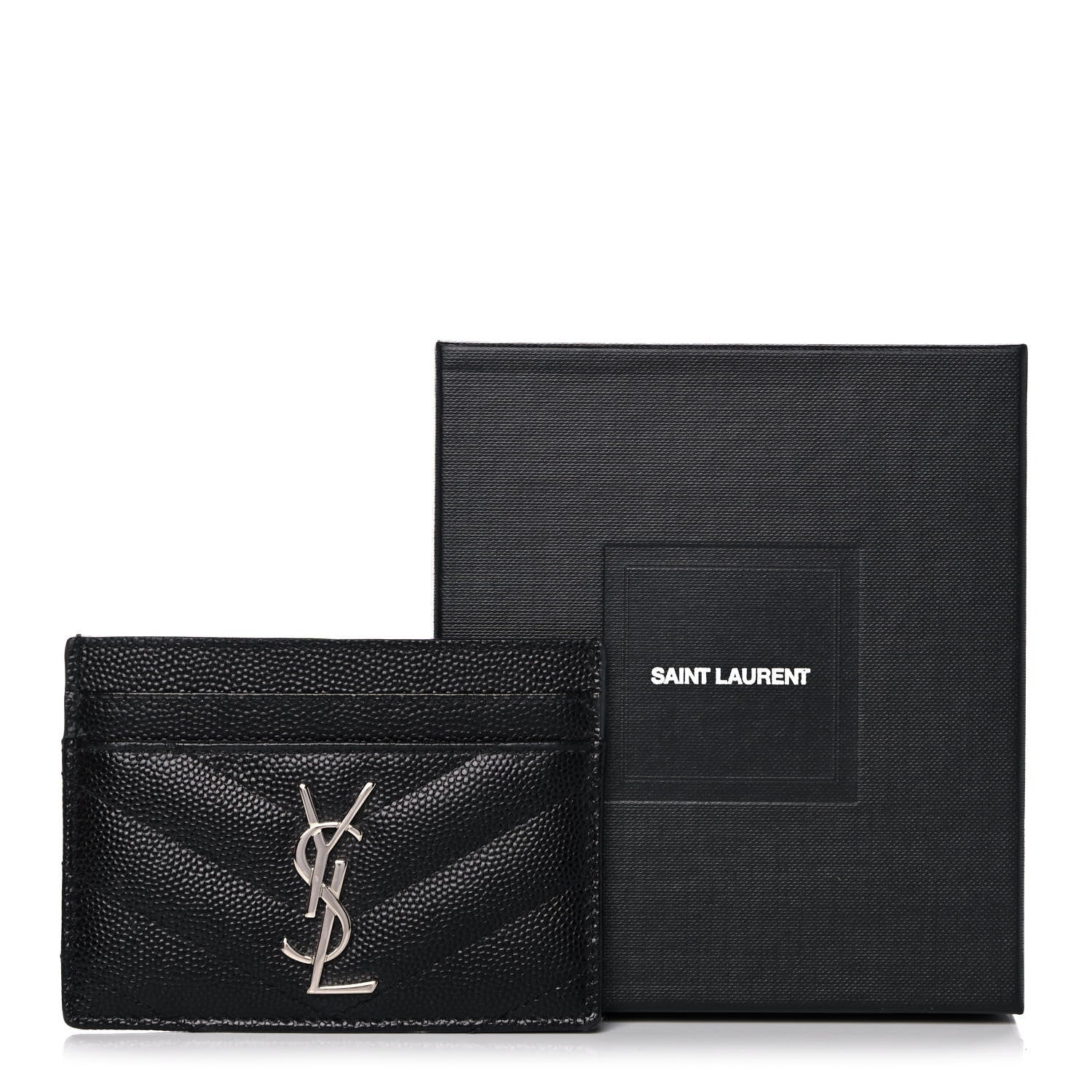 Saint Laurent Grain De Poudre Matelasse Chevron Monogram Credit Card Case Black 9 of 9