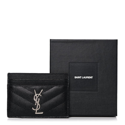 Saint Laurent Grain De Poudre Matelasse Chevron Monogram Credit Card Case Black 9 of 9