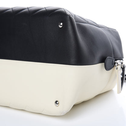Chanel Calfskin Quilted Feather Weight Bowling Bag Black Beige 10 of 17