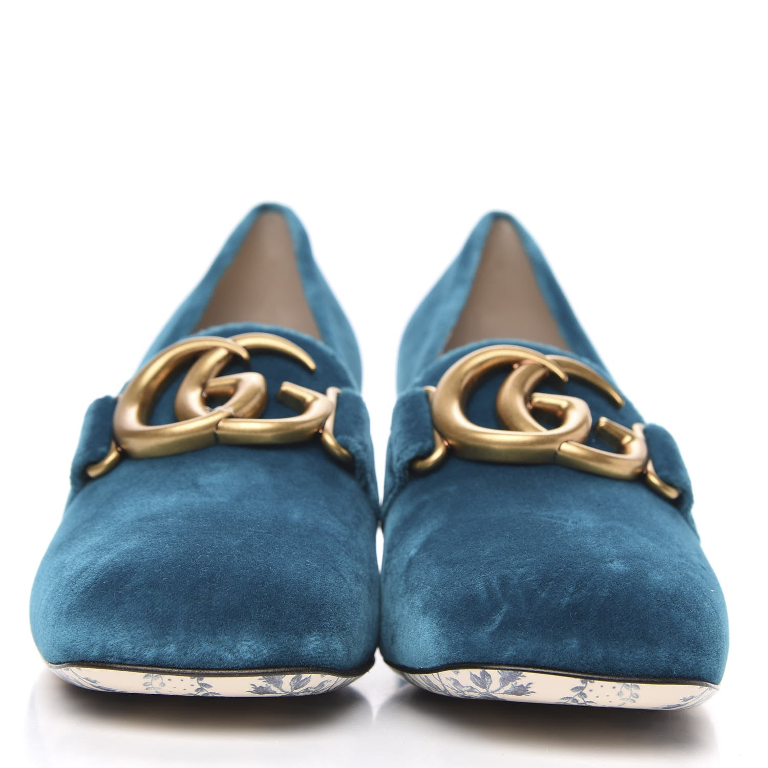 Gucci Softy Velvet GG Victoire 55mm Loafer Pumps 38 Pavone 2 of 9