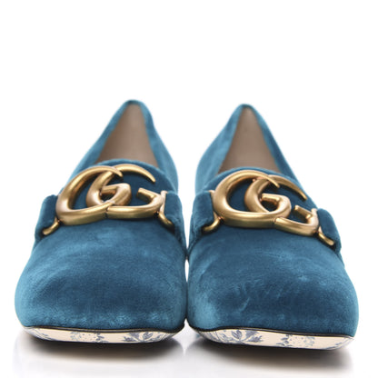 Gucci Softy Velvet GG Victoire 55mm Loafer Pumps 38 Pavone 2 of 9