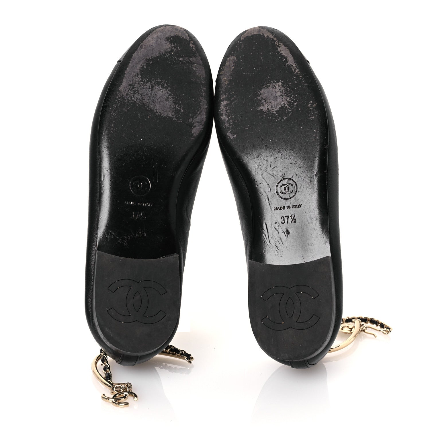 Chanel Lambskin Patent Calfskin Cap Toe Ankle Chain Ballerina Flats 37.5 Black 7 of 17