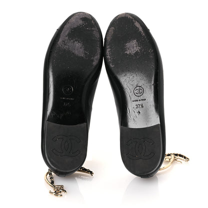 Chanel Lambskin Patent Calfskin Cap Toe Ankle Chain Ballerina Flats 37.5 Black 7 of 17