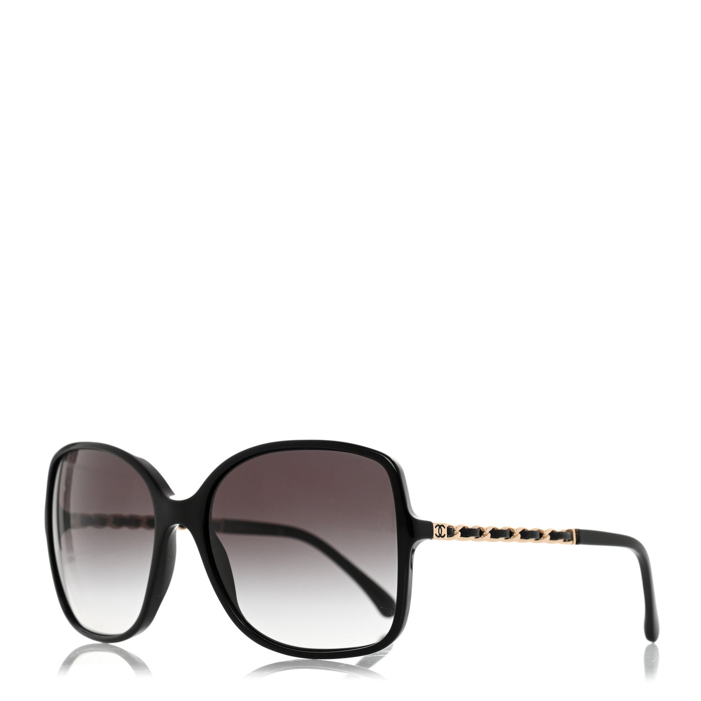 Acetate Lambskin Chain Square Sunglasses 5210-Q Black