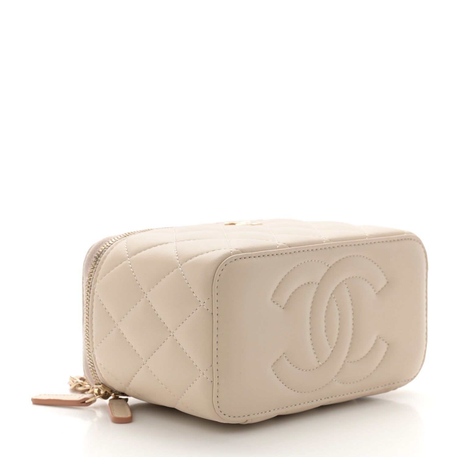Chanel Lambskin Quilted Small Top Handle Vanity Case With Chain Ecru Dark Beige 4 of 12
