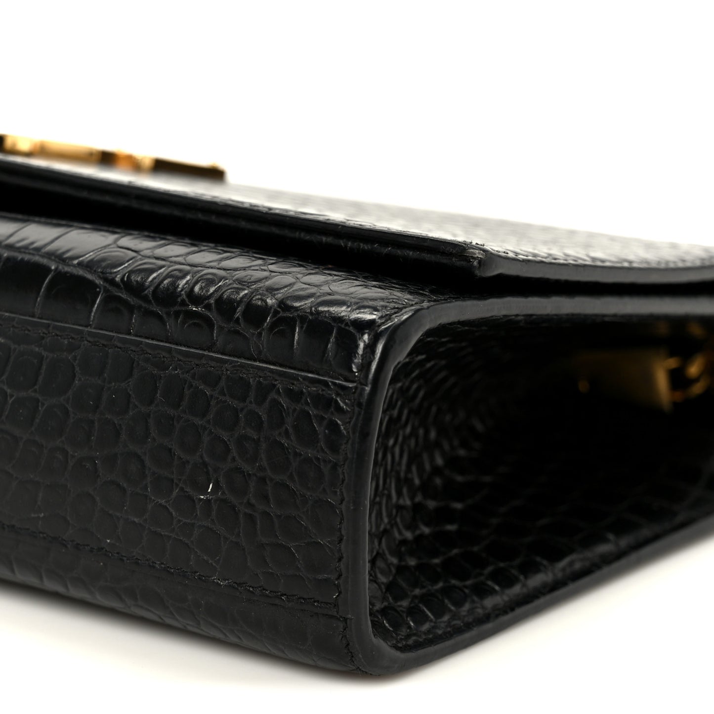 Calfskin Crocodile Embossed Medium Classic Monogram Kate Tassel Satchel Black