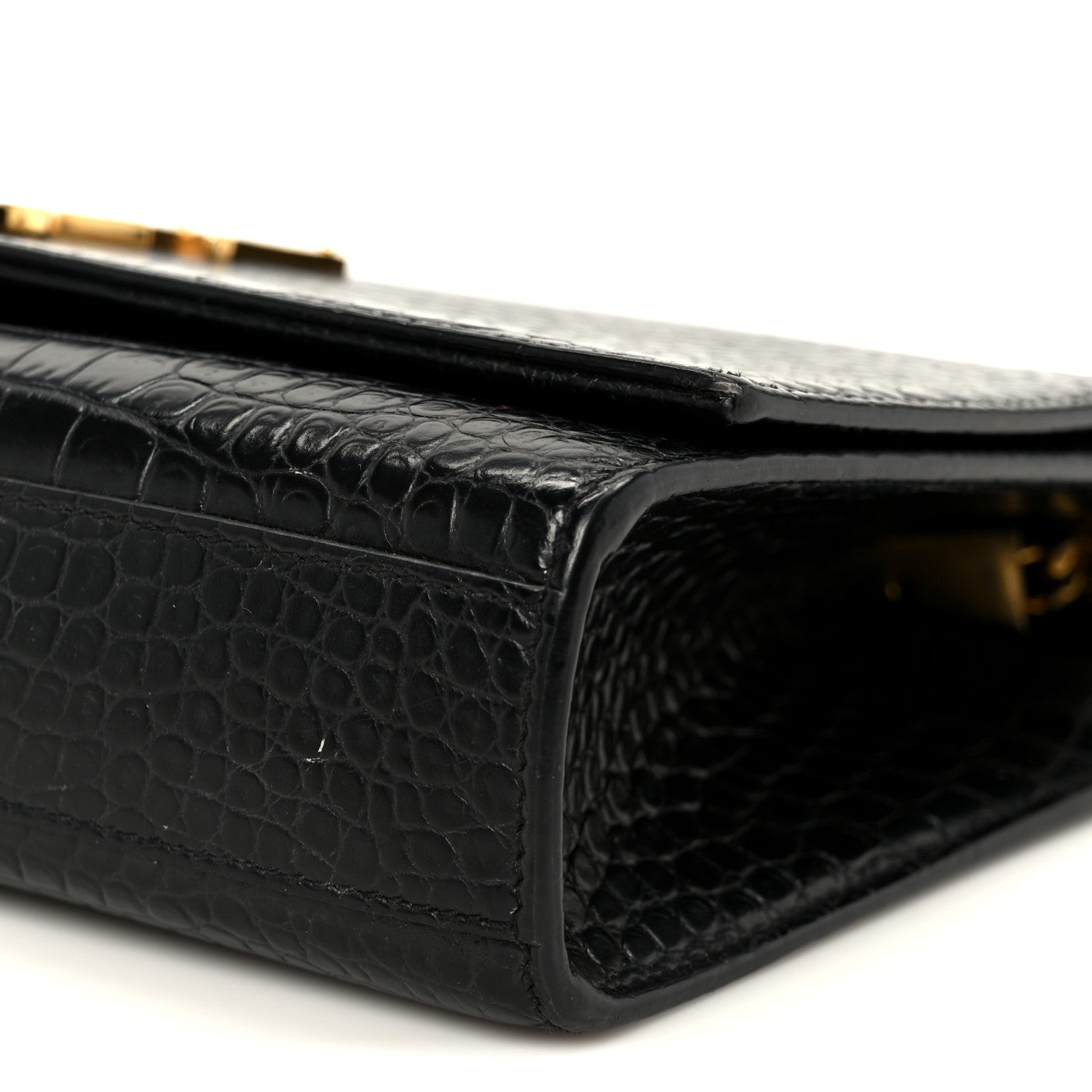 Saint Laurent Calfskin Crocodile Embossed Medium Classic Monogram Kate Tassel Satchel Black 10 of 10