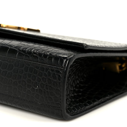 Saint Laurent Calfskin Crocodile Embossed Medium Classic Monogram Kate Tassel Satchel Black 10 of 10
