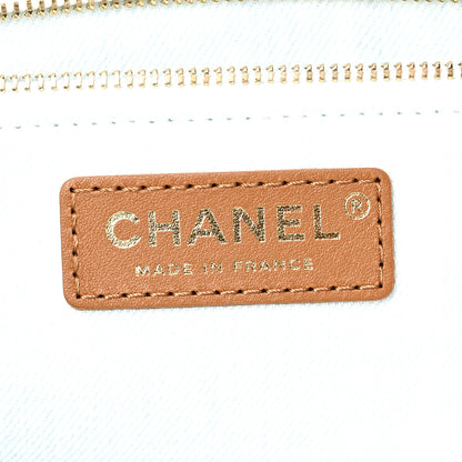 Chanel Denim Calfskin Quilted Coco Beach Small Shopping Tote Light Blue Brown 7 of 12