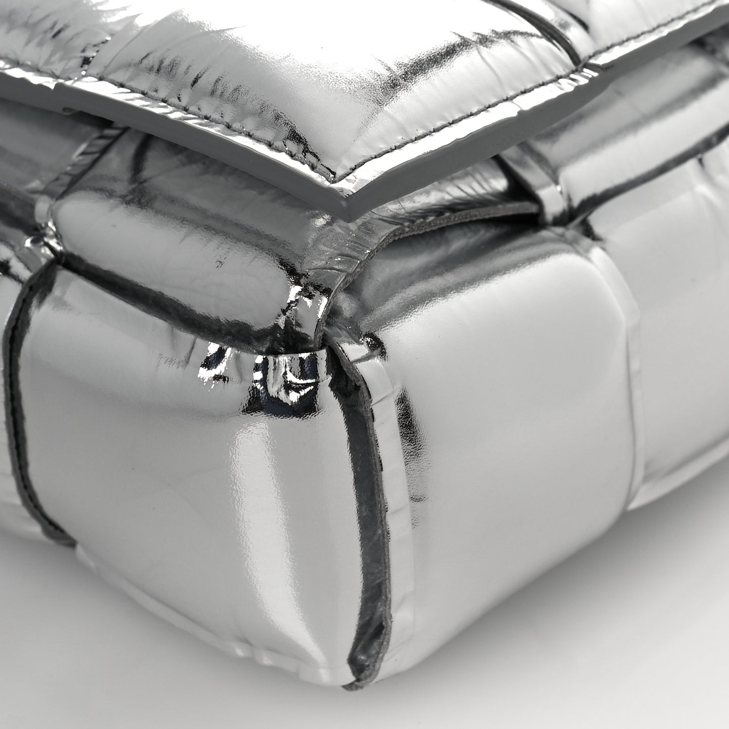 Metallic Lambskin Padded Cassette Crossbody Bag Silver