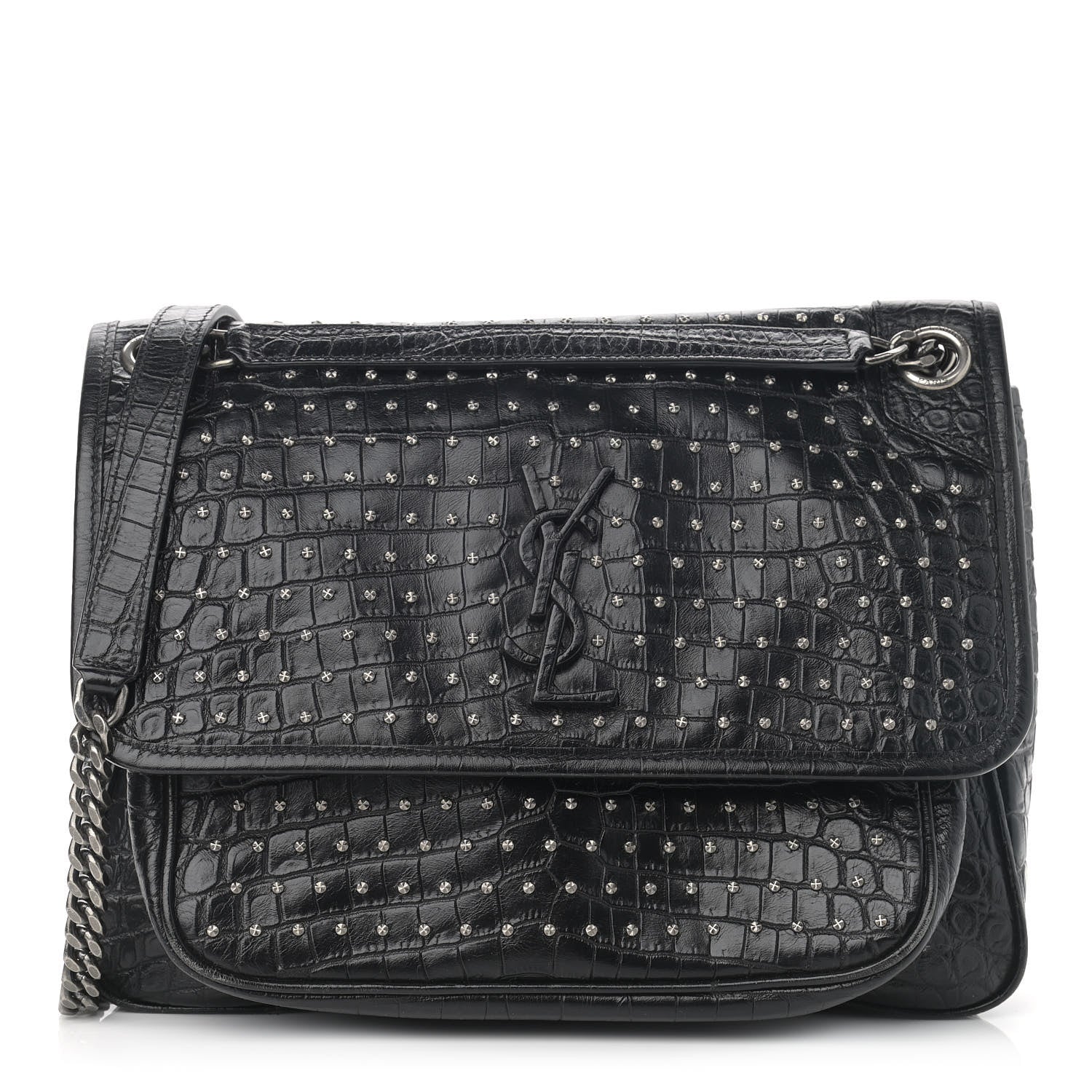 Saint Laurent Calfskin Matelasse Monogram Studded Medium Niki Chain Satchel Black 1 of 12