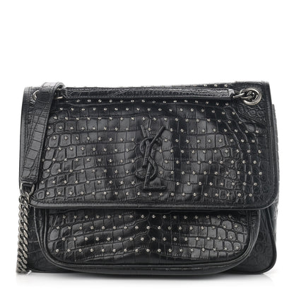 Saint Laurent Calfskin Matelasse Monogram Studded Medium Niki Chain Satchel Black 1 of 12