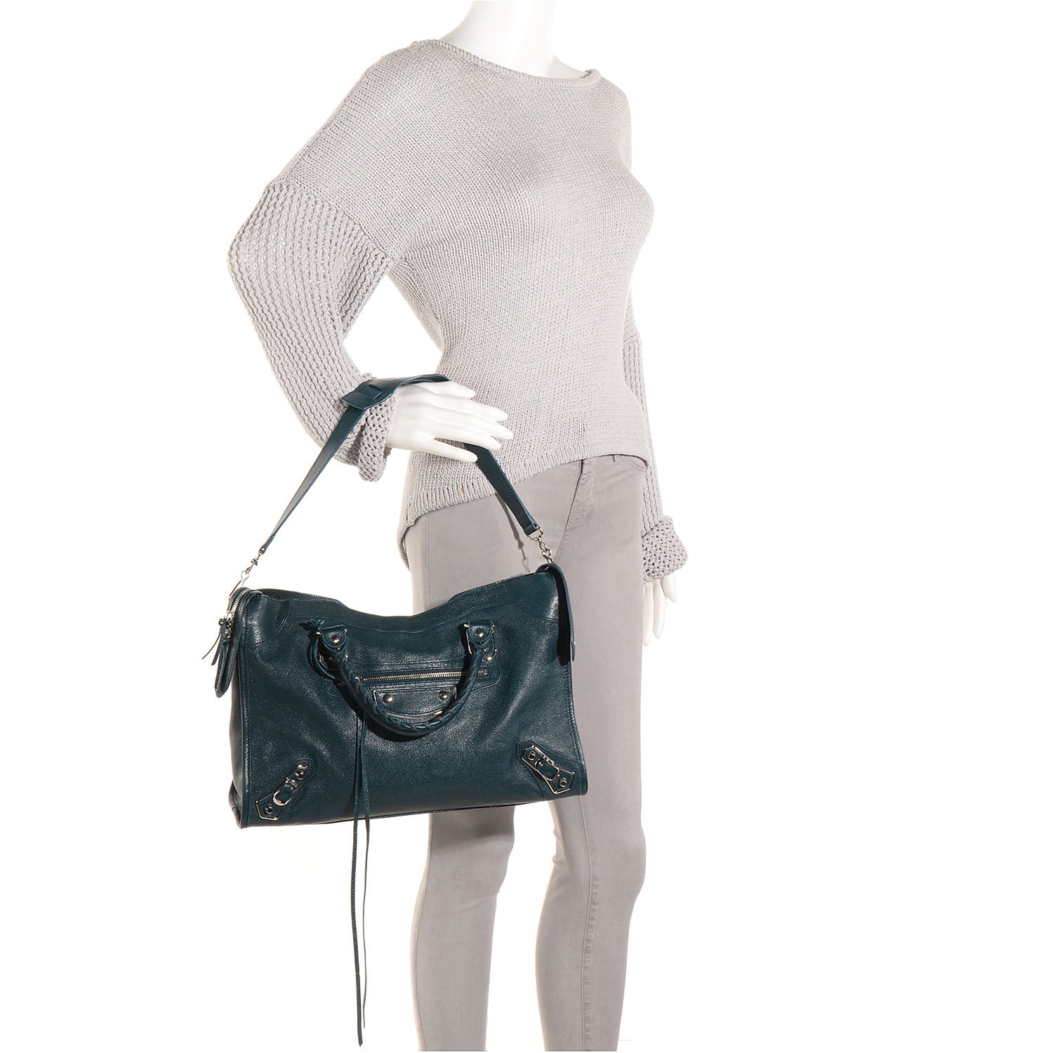 Balenciaga Shiny Goatskin Silver Metallic Edge Hardware City Bleu Paon 2 of 12